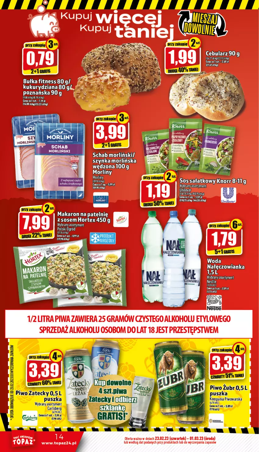 Gazetka promocyjna Topaz - Gazetka - ważna 23.02 do 01.03.2023 - strona 14 - produkty: Gra, Hortex, Makaron, Morliny, Piwa, Piwo, Sos