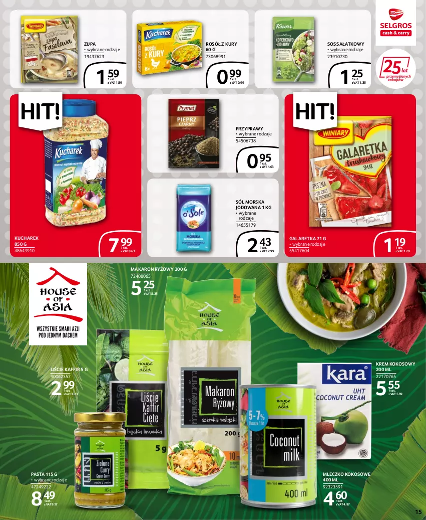 Gazetka promocyjna Selgros - Extra Oferta - ważna 30.06 do 13.07.2022 - strona 15 - produkty: Gala, Galaretka, Kokos, Kucharek, Makaron, Makaron ryżowy, Mleczko, Przyprawy, Rosół, Ryż, Sałat, Sól, Sos, Zupa