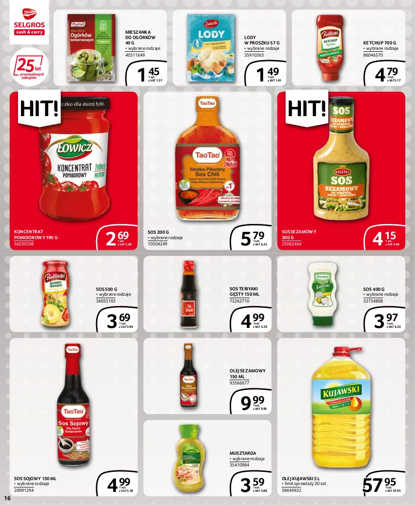 Gazetka promocyjna Selgros - Extra Oferta - ważna 30.06 do 13.07.2022 - strona 16 - produkty: Ketchup, Koncentrat pomidorowy, Kujawski, Lody, Mus, Musztarda, Olej, Olej sezamowy, Sezam, Sos, Sos sojowy