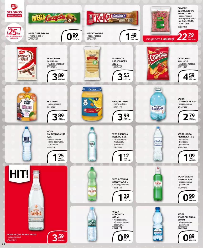 Gazetka promocyjna Selgros - Extra Oferta - ważna 30.06 do 13.07.2022 - strona 22 - produkty: Acqua Panna, Biszkopty, Crunchips, Cukier, Cukierki, Cukierki czekoladowe, Grześki, Kit Kat, Mus, Nałęczowianka, Staropolanka, Szyna, Wawel, Woda