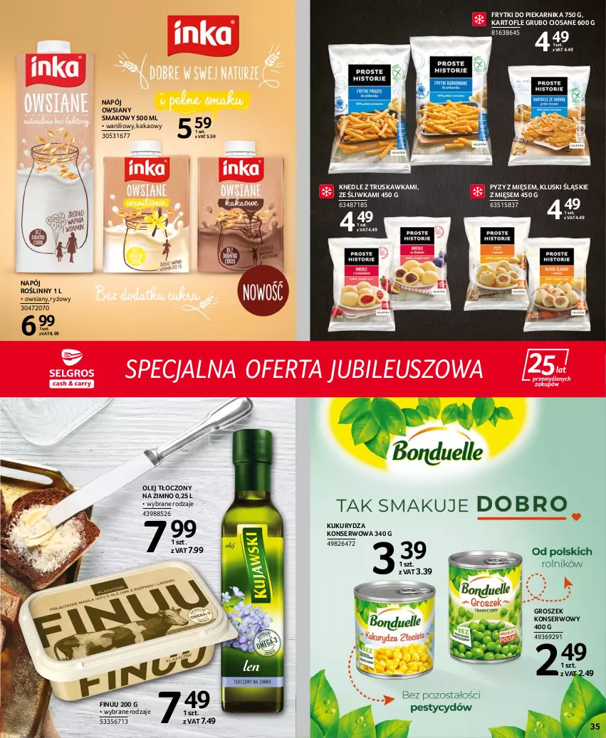 Gazetka promocyjna Selgros - Extra Oferta - ważna 30.06 do 13.07.2022 - strona 35 - produkty: Finuu, Frytki, Groszek, Kakao, Knedle, Kukurydza, Kukurydza konserwowa, Napój, Napój roślinny, Olej, Piekarnik, Ryż, Ser