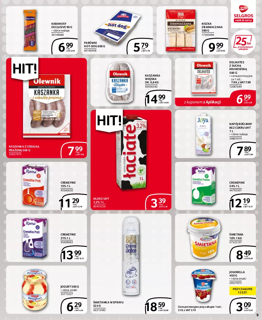 Gazetka promocyjna Selgros - Extra Oferta - ważna 30.06 do 13.07.2022 - strona 9 - produkty: Bell, Bella, Jogobella, Jogurt, Kabanos, Kasza, Kaszanka, Mleko, Napój, Napój roślinny, Parówki