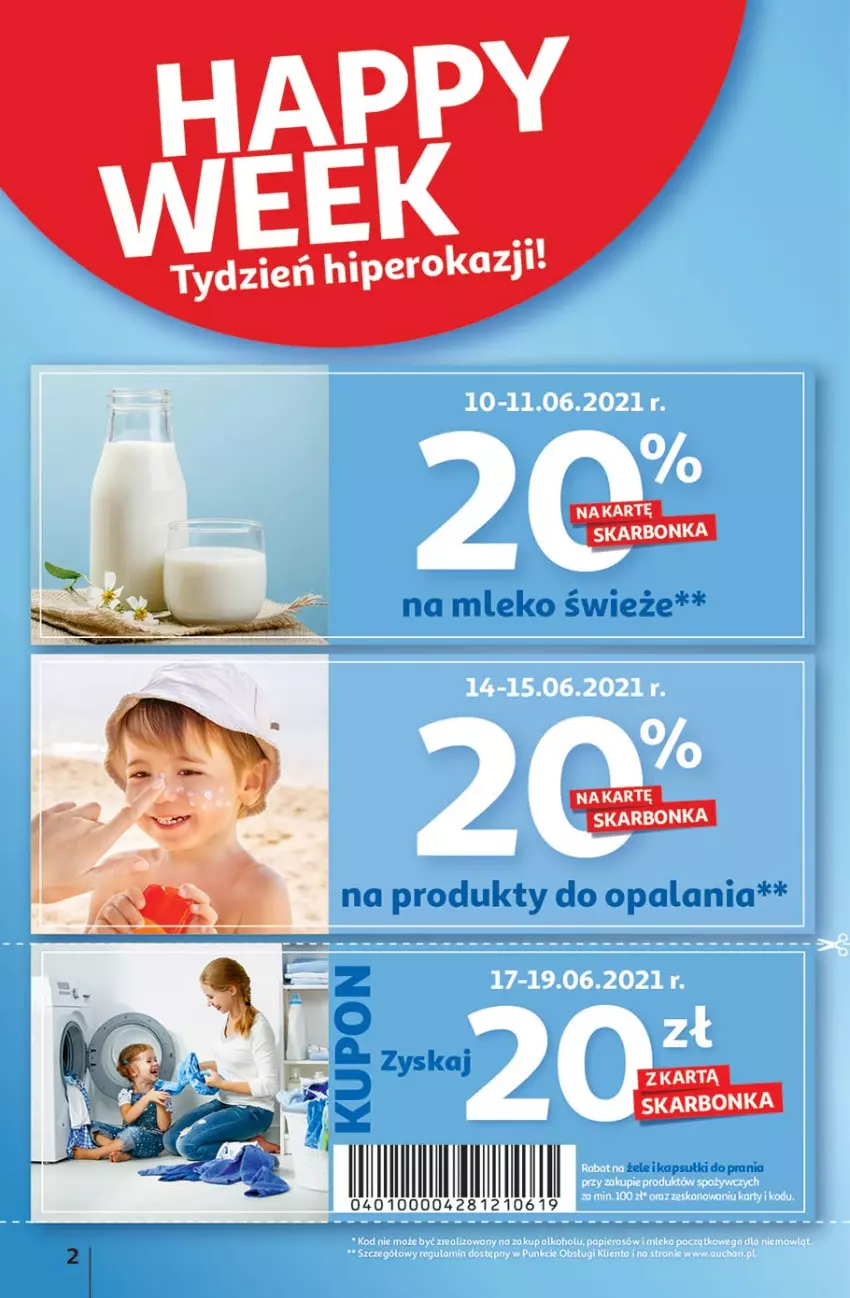 Gazetka promocyjna Auchan - Hiper Kibicowanie Hipermarkety - ważna 10.06 do 16.06.2021 - strona 2 - produkty: Kapsułki do prania, Mleko