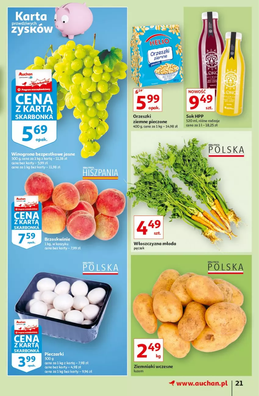 Gazetka promocyjna Auchan - Hiper Kibicowanie Hipermarkety - ważna 10.06 do 16.06.2021 - strona 21 - produkty: HP, Orzeszki, Piec, Sok, Ziemniaki