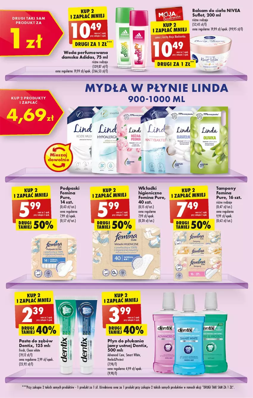 Gazetka promocyjna Biedronka - W tym tygodniu PN - ważna 23.05 do 28.05.2022 - strona 49 - produkty: Adidas, Advanced Care, Balsam do ciała, Dron, Fa, LEGO, Nivea, Pasta do zębów, Perfum, Płyn do płukania, Podpaski, Pur, Rama, Tampony, Wkładki, Woda, Woda perfumowana