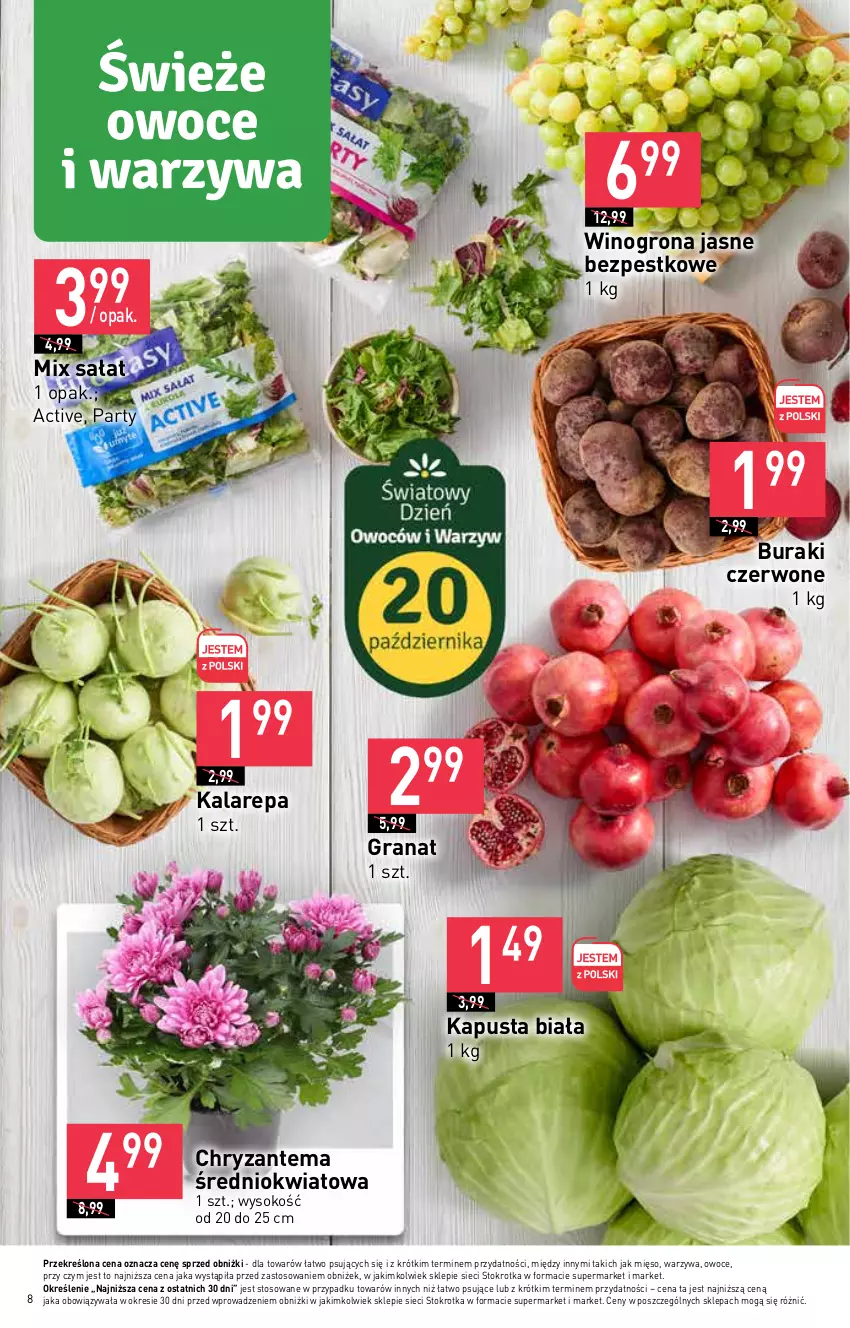 Gazetka promocyjna Stokrotka - Market - ważna 19.10 do 25.10.2023 - strona 11 - produkty: Buraki, Chryzantema, Gra, Granat, Mięso, Owoce, Sałat, Sok, Warzywa, Wino, Winogrona