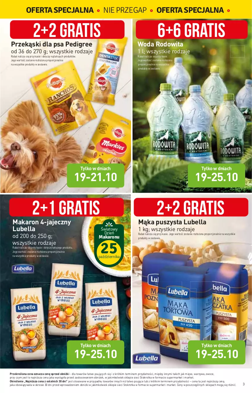 Gazetka promocyjna Stokrotka - Market - ważna 19.10 do 25.10.2023 - strona 4 - produkty: Bell, Bella, Gra, Lubella, Mąka, Makaron, Mięso, Owoce, Pedigree, Por, Przekąski dla psa, Warzywa, Woda