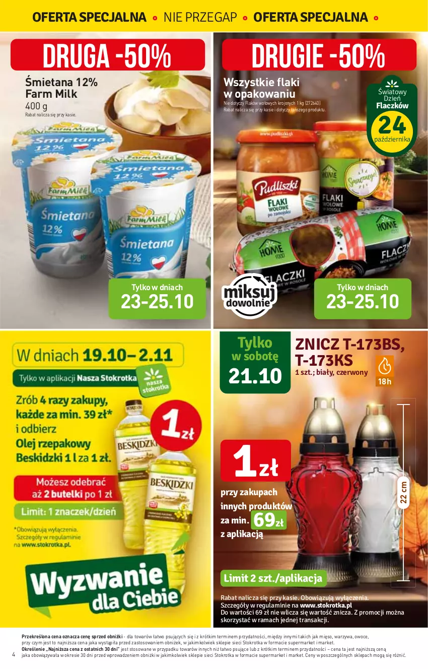 Gazetka promocyjna Stokrotka - Market - ważna 19.10 do 25.10.2023 - strona 5 - produkty: Fa, Farm Milk, Flaki, Mięso, Owoce, Warzywa, Znicz