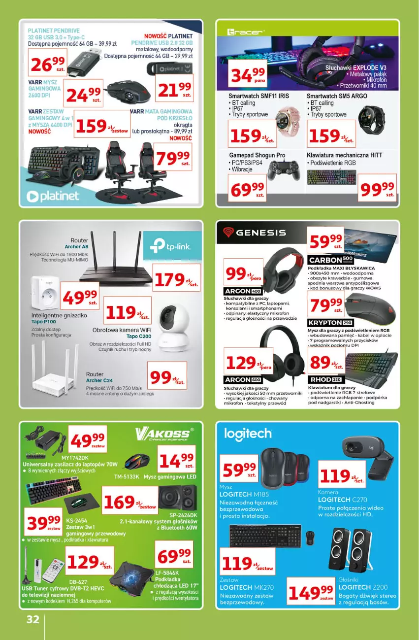 Gazetka promocyjna Auchan - Znane lubiane Marki Hipermarkety - ważna 31.03 do 06.04.2022 - strona 32 - produkty: Gra, Intel, Kamera, Klawiatura, Konsola, Mikrofon, Mysz, Obraz, PLATINET, Podkład, Podkładka, Por, Przewód, Router, Słuchawki, Smartwatch, Sok, Sport, Top