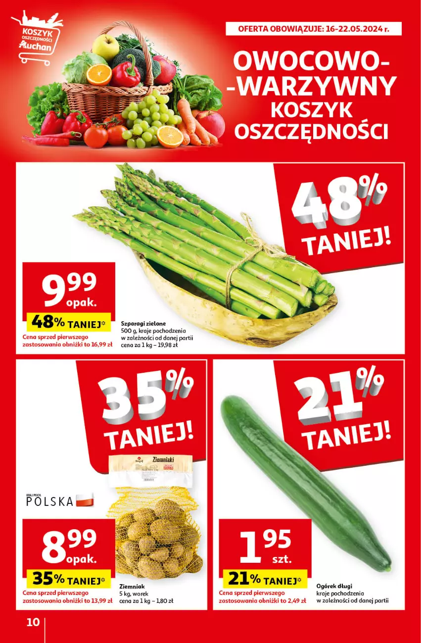 Gazetka promocyjna Auchan - Gazetka Koszyk Oszczędności Auchan Hipermarket Auchan - ważna 16.05 do 22.05.2024 - strona 10 - produkty: Ogórek, Ziemniaki