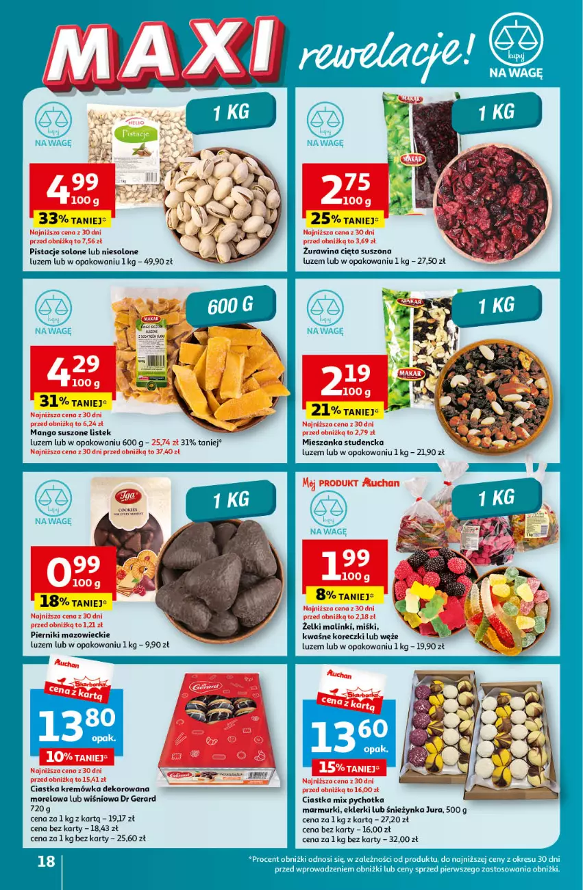 Gazetka promocyjna Auchan - Gazetka Koszyk Oszczędności Auchan Hipermarket Auchan - ważna 16.05 do 22.05.2024 - strona 18 - produkty: Ciastka, Dr Gerard, Kremówka, Mango, Mango suszone, Mieszanka studencka, Piernik, Pistacje, Stek