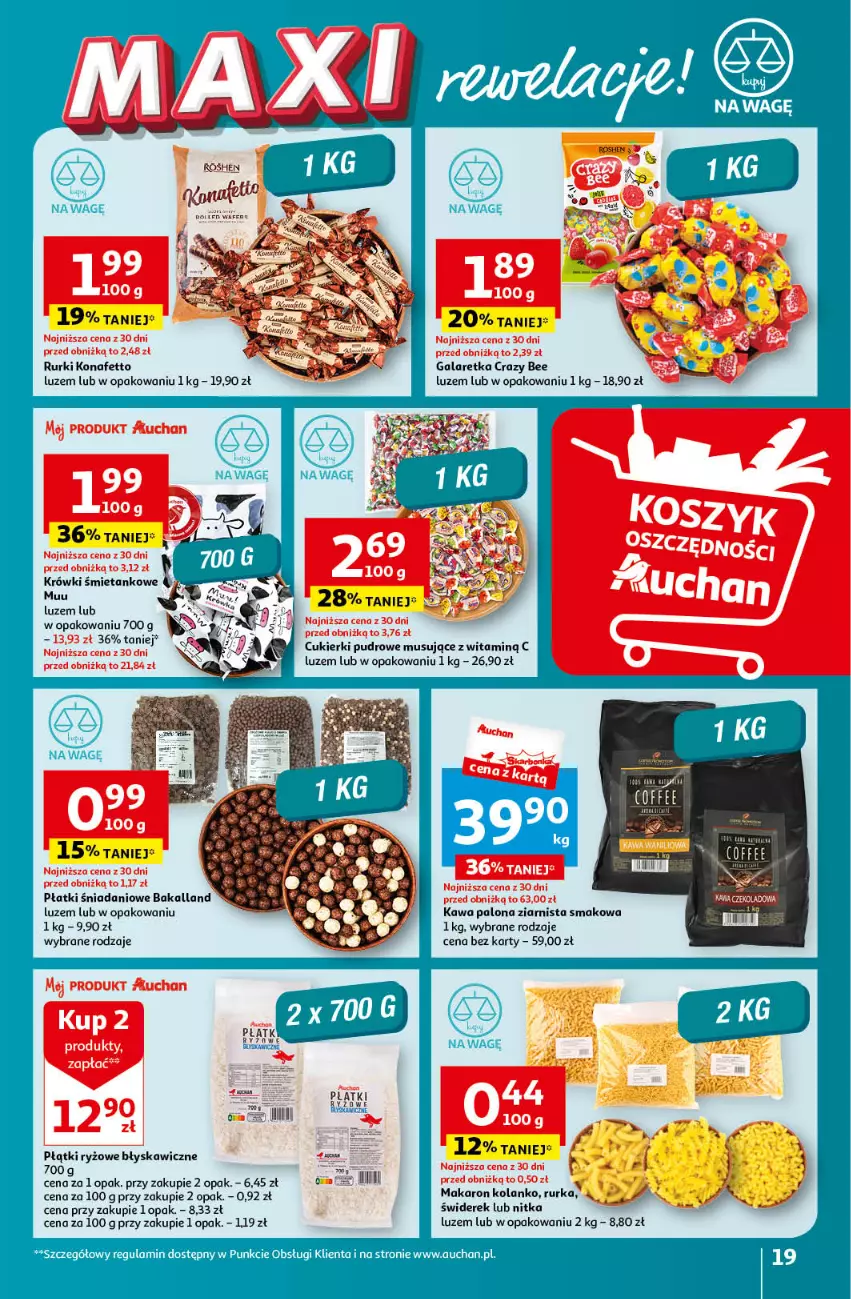 Gazetka promocyjna Auchan - Gazetka Koszyk Oszczędności Auchan Hipermarket Auchan - ważna 16.05 do 22.05.2024 - strona 19 - produkty: Bakalland, Cukier, Cukierki, Danio, Gala, Galaretka, Kawa, Makaron, Mus, Rurki, Ryż