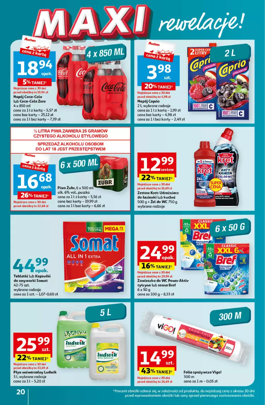 Gazetka promocyjna Auchan - Gazetka Koszyk Oszczędności Auchan Hipermarket Auchan - ważna 16.05 do 22.05.2024 - strona 20 - produkty: Bref, Coca-Cola, Gra, Kret, Ludwik, Napój, Piwa, Piwo, Somat, Sos, Tablet, Zawieszka do wc, Zmywarki