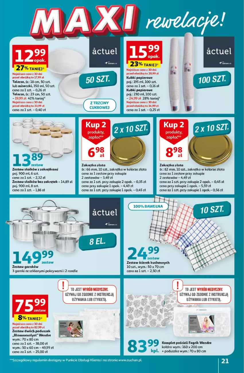 Gazetka promocyjna Auchan - Gazetka Koszyk Oszczędności Auchan Hipermarket Auchan - ważna 16.05 do 22.05.2024 - strona 21 - produkty: Fa, Kołdra, Komplet pościeli, Papier, Poduszka, Pokrywa, Pościel, Talerz