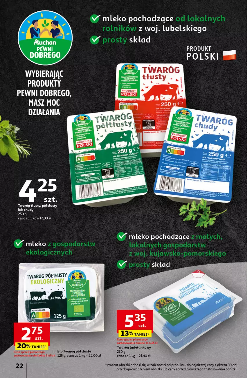 Gazetka promocyjna Auchan - Gazetka Koszyk Oszczędności Auchan Hipermarket Auchan - ważna 16.05 do 22.05.2024 - strona 22 - produkty: Mleko, Twaróg, Twaróg półtłusty, Twaróg śmietankowy, Twaróg tłusty