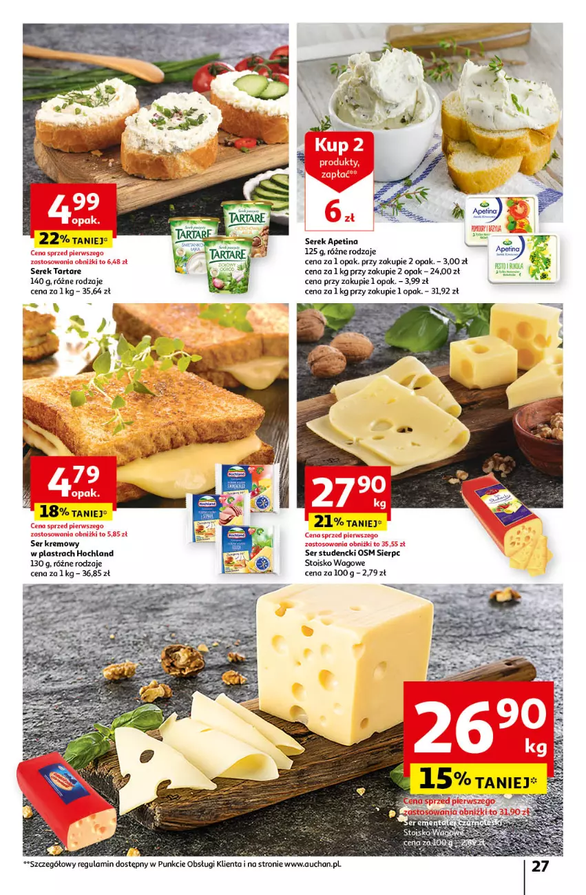 Gazetka promocyjna Auchan - Gazetka Koszyk Oszczędności Auchan Hipermarket Auchan - ważna 16.05 do 22.05.2024 - strona 27 - produkty: Hochland, Ser, Serek, Tarta, Tartare