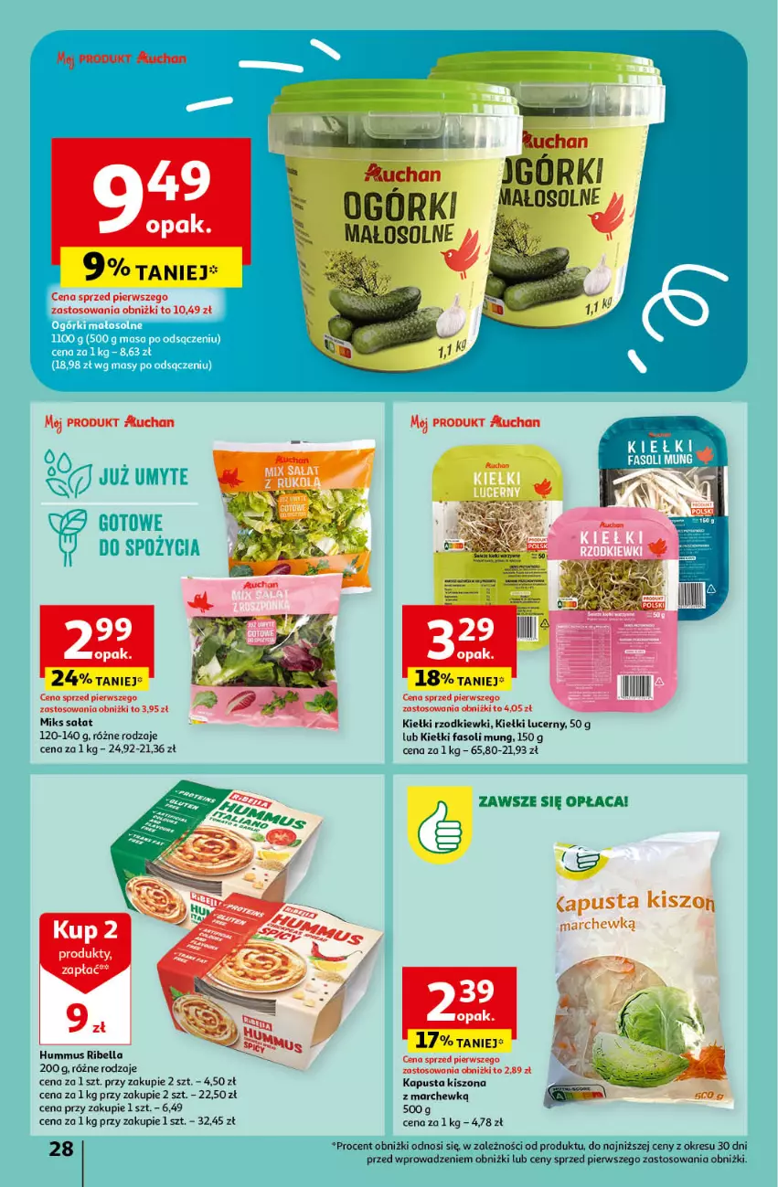 Gazetka promocyjna Auchan - Gazetka Koszyk Oszczędności Auchan Hipermarket Auchan - ważna 16.05 do 22.05.2024 - strona 28 - produkty: Bell, Bella, Fa, Fasoli mung, Hummus, Kiełki, Mus, Sałat