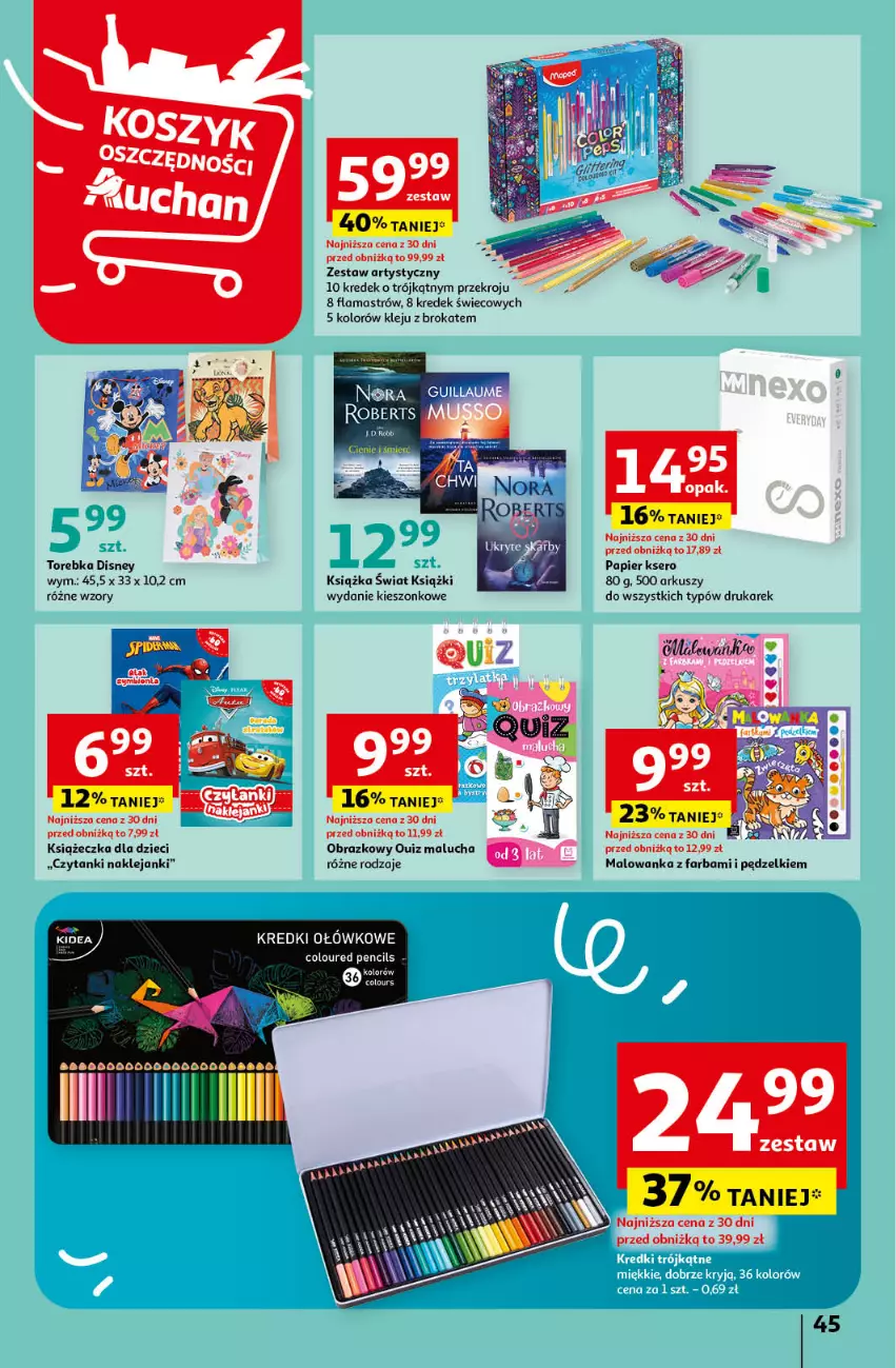 Gazetka promocyjna Auchan - Gazetka Koszyk Oszczędności Auchan Hipermarket Auchan - ważna 16.05 do 22.05.2024 - strona 45 - produkty: Disney, Dzieci, Fa, Klej, Książka, Obraz, Papier, Quiz, Ser, Torebka