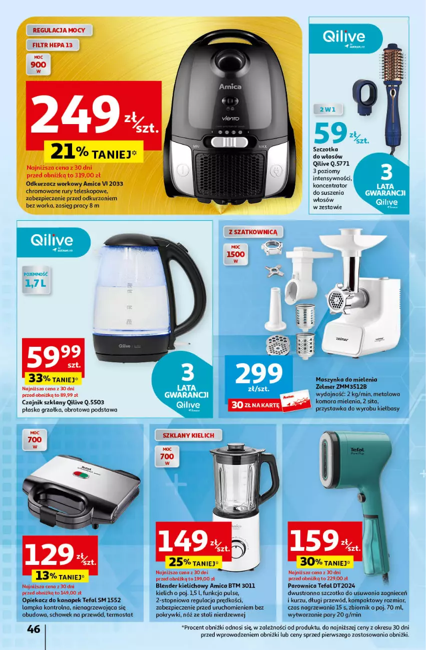 Gazetka promocyjna Auchan - Gazetka Koszyk Oszczędności Auchan Hipermarket Auchan - ważna 16.05 do 22.05.2024 - strona 46 - produkty: Amica, Blender, Czajnik, Fa, Grzałka, Maszynka, Maszynka do mielenia, Odkurzacz, Opiekacz do kanapek, Orka, Parownica, Piec, Przewód, Szczotka, Szynka, Tefal, Teleskop, Termos, Top, Zelmer