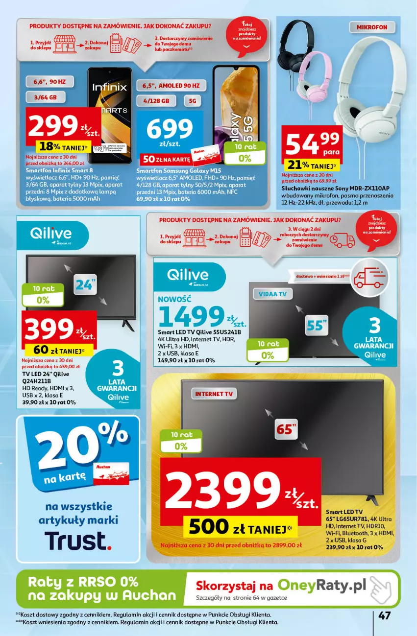 Gazetka promocyjna Auchan - Gazetka Koszyk Oszczędności Auchan Hipermarket Auchan - ważna 16.05 do 22.05.2024 - strona 47 - produkty: Amol, HD ready, Kosz, LED TV, LG, Mikrofon, Rust, Słuchawki, Sony