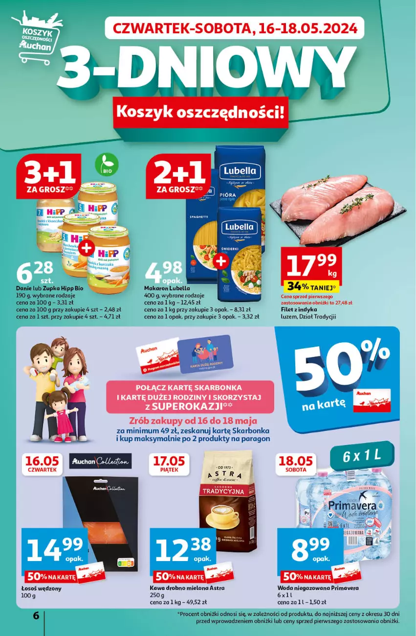 Gazetka promocyjna Auchan - Gazetka Koszyk Oszczędności Auchan Hipermarket Auchan - ważna 16.05 do 22.05.2024 - strona 6 - produkty: Bell, Bella, HiPP, Hipp Bio, Kawa, LANA, Lubella, Makaron, Prima, Primavera, Woda, Woda niegazowana