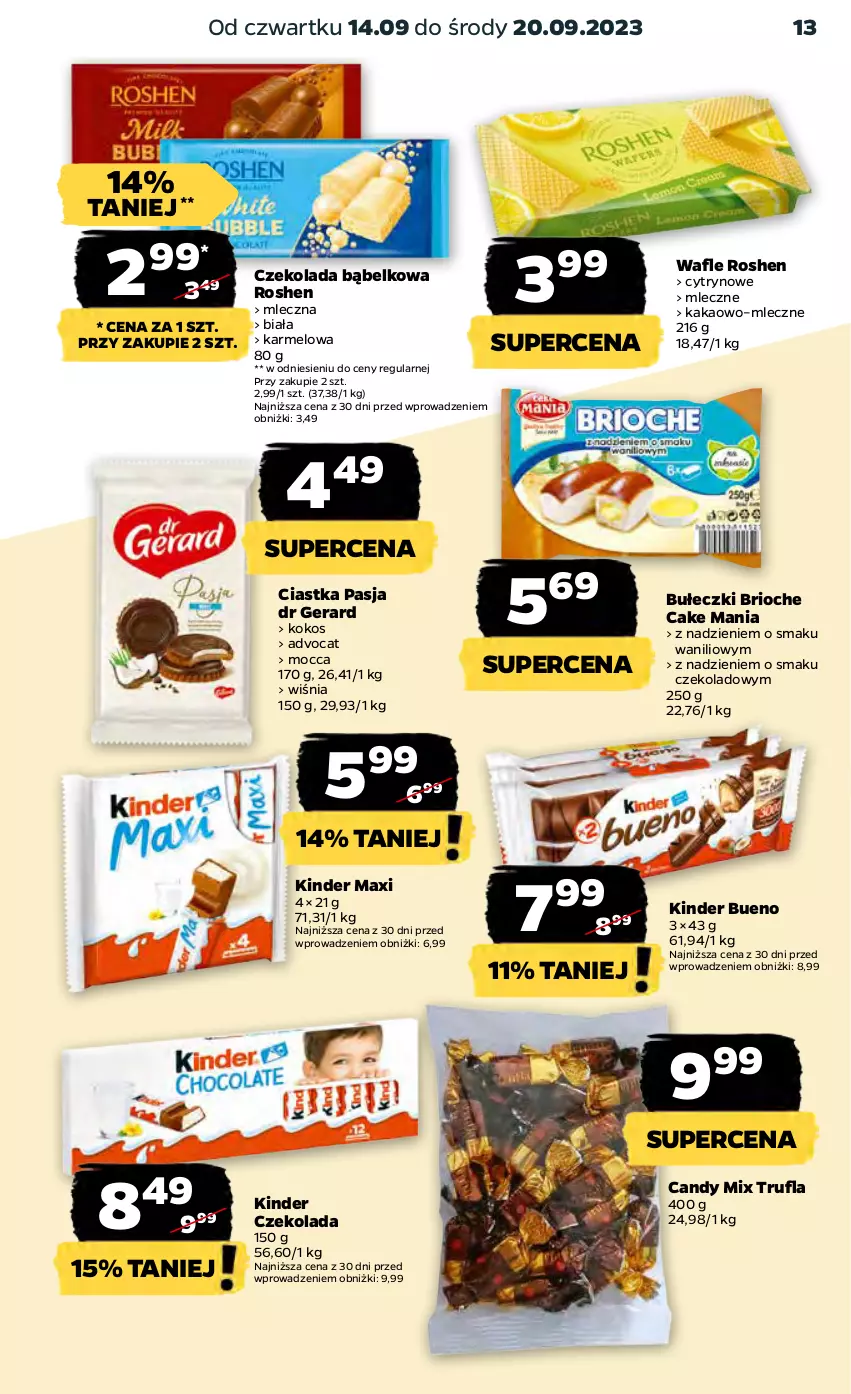 Gazetka promocyjna Netto - Artykuły spożywcze - ważna 14.09 do 20.09.2023 - strona 13 - produkty: Bułeczki, Candy, Ciastka, Czekolada, Dr Gerard, Kakao, Kinder, Kinder Bueno, Kokos, Wafle