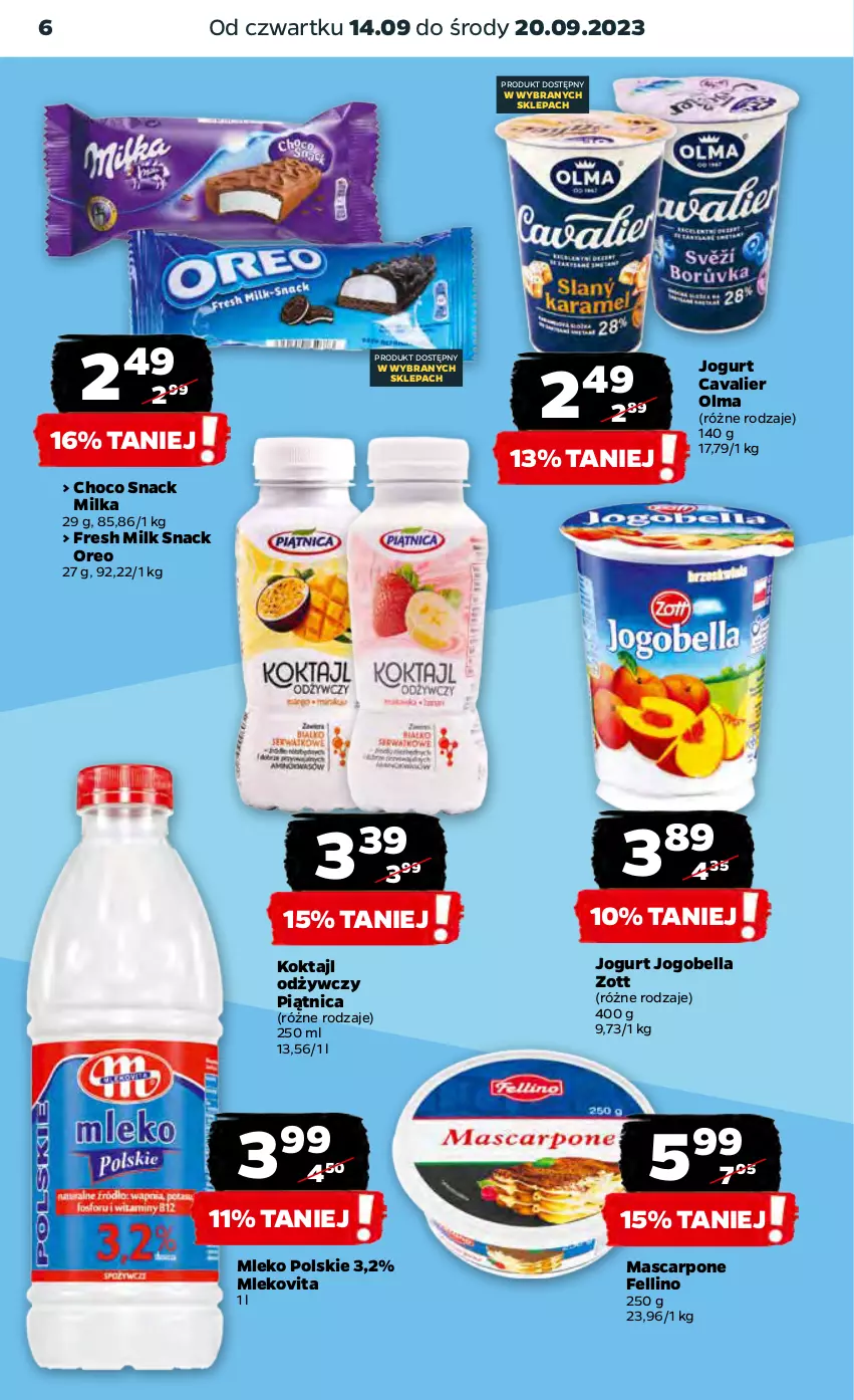 Gazetka promocyjna Netto - Artykuły spożywcze - ważna 14.09 do 20.09.2023 - strona 6 - produkty: Bell, Bella, Jogobella, Jogurt, Mascarpone, Milka, Mleko, Mlekovita, Olma, Oreo, Piątnica, Zott