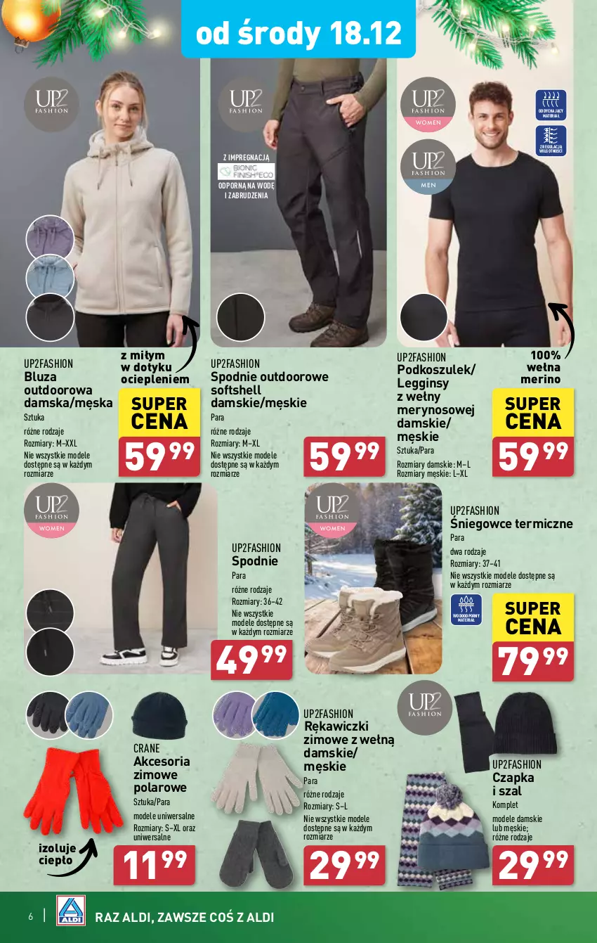 Gazetka promocyjna Aldi - Artykuły przemysłowe i tekstylia - ważna 18.12 do 20.12.2024 - strona 6 - produkty: Bluza, Czapka, Fa, Gin, Kosz, Legginsy, LG, Podkoszulek, Por, Spodnie, Szal, Wełna