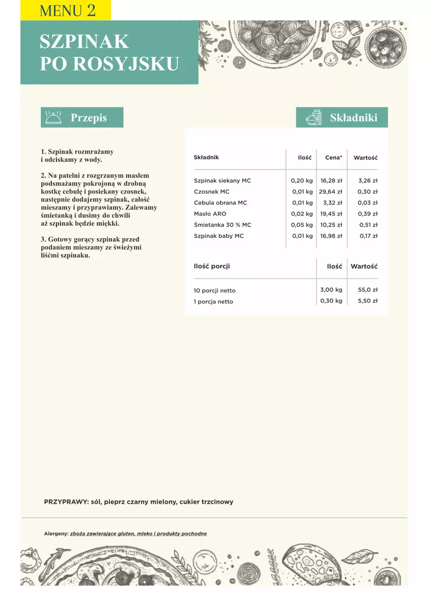 Gazetka promocyjna Makro - [Oferta specjalna] PrzyGOTUJ apetyczne menu! - ważna 01.03 do 31.03.2022 - strona 31 - produkty: Cebula, Cukier, Cukier trzcinowy, Czosnek, Masło, Mleko, Pieprz, Por, Przyprawy, Sól, Szpinak