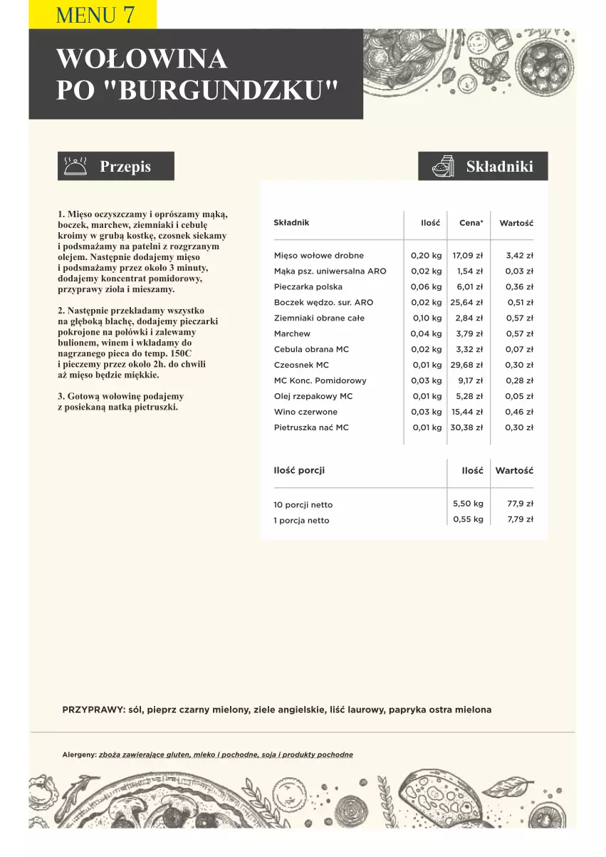 Gazetka promocyjna Makro - [Oferta specjalna] PrzyGOTUJ apetyczne menu! - ważna 01.03 do 31.03.2022 - strona 76 - produkty: Boczek, Bulion, Cebula, Czosnek, Koncentrat pomidorowy, Laur, Lion, Mąka, Mięso, Mięso wołowe, Mleko, Nuty, Olej, Olej rzepakowy, Papryka, Piec, Pieczarka, Pieprz, Pietruszka, Por, Przyprawy, Sól, Wino, Wino czerwone, Wołowina, Ziele angielskie, Ziemniaki