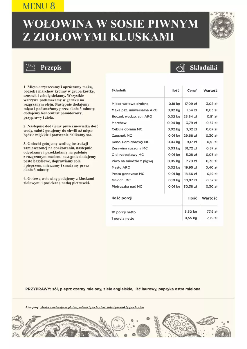 Gazetka promocyjna Makro - [Oferta specjalna] PrzyGOTUJ apetyczne menu! - ważna 01.03 do 31.03.2022 - strona 85 - produkty: Bazyl, Boczek, Cebula, Czosnek, Koncentrat pomidorowy, Laur, Mąka, Masło, Mięso, Mięso wołowe, Mleko, Nuty, Olej, Olej rzepakowy, Papryka, Pesto, Pieprz, Pietruszka, Piwo, Por, Przyprawy, Przyprawy i zioła, Sól, Sos, Warzywa, Wołowina, Ziele angielskie