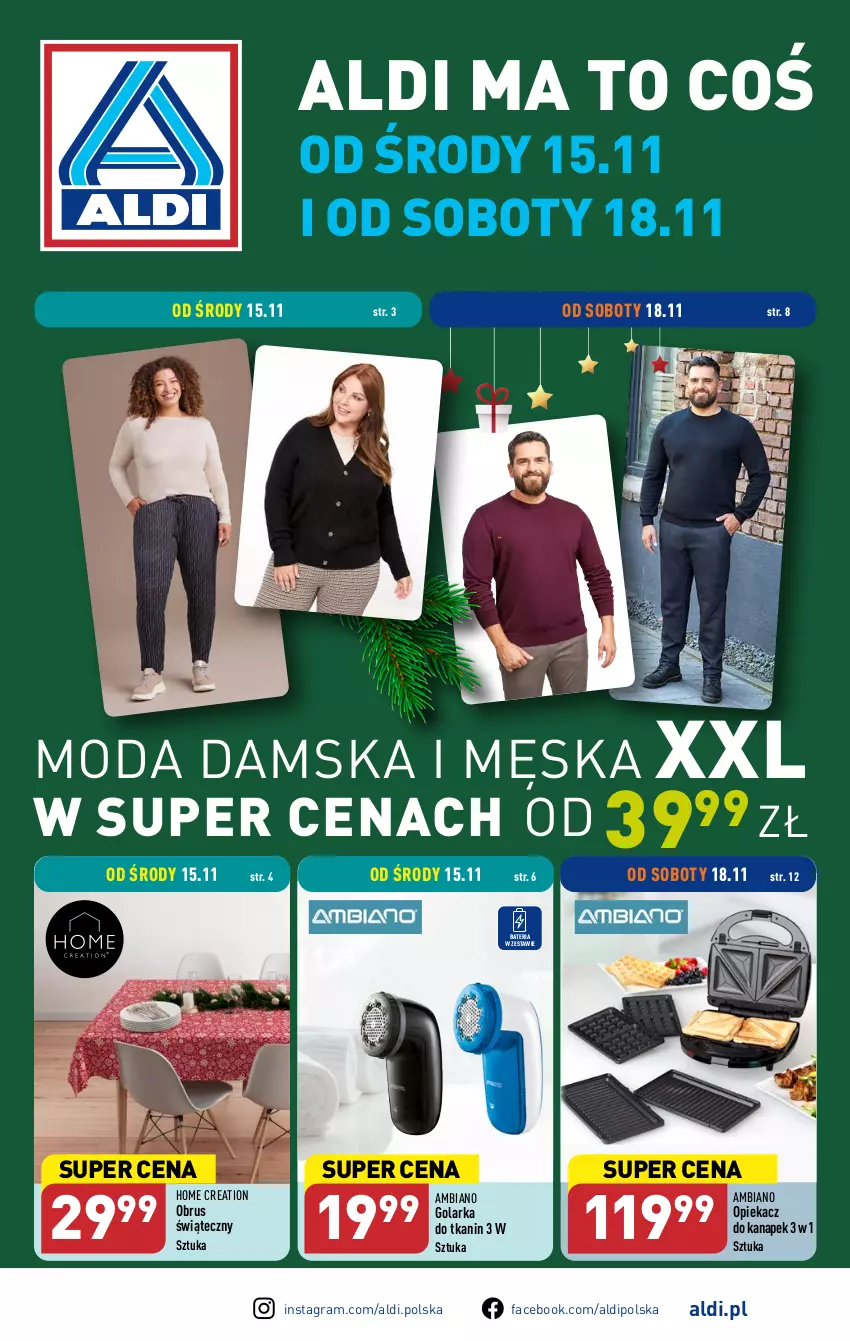 Gazetka promocyjna Aldi - Artykuły przemysłowe i tekstylia - ważna 15.11 do 18.11.2023 - strona 1 - produkty: Bateria, Fa, Golarka, Gra, Moda, Obrus, Opiekacz do kanapek