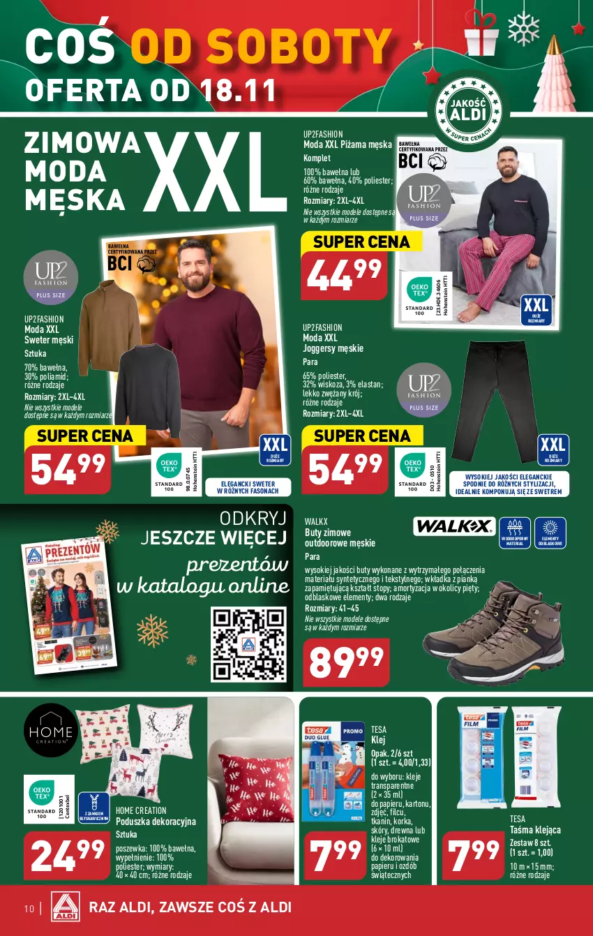 Gazetka promocyjna Aldi - Artykuły przemysłowe i tekstylia - ważna 15.11 do 18.11.2023 - strona 10 - produkty: Buty, Buty zimowe, Fa, Klej, Moda, Orka, Papier, Piżama, Poduszka, Poduszka dekoracyjna, Por, Poszewka, Sok, Spodnie, Sweter, Top, Tran, Wełna