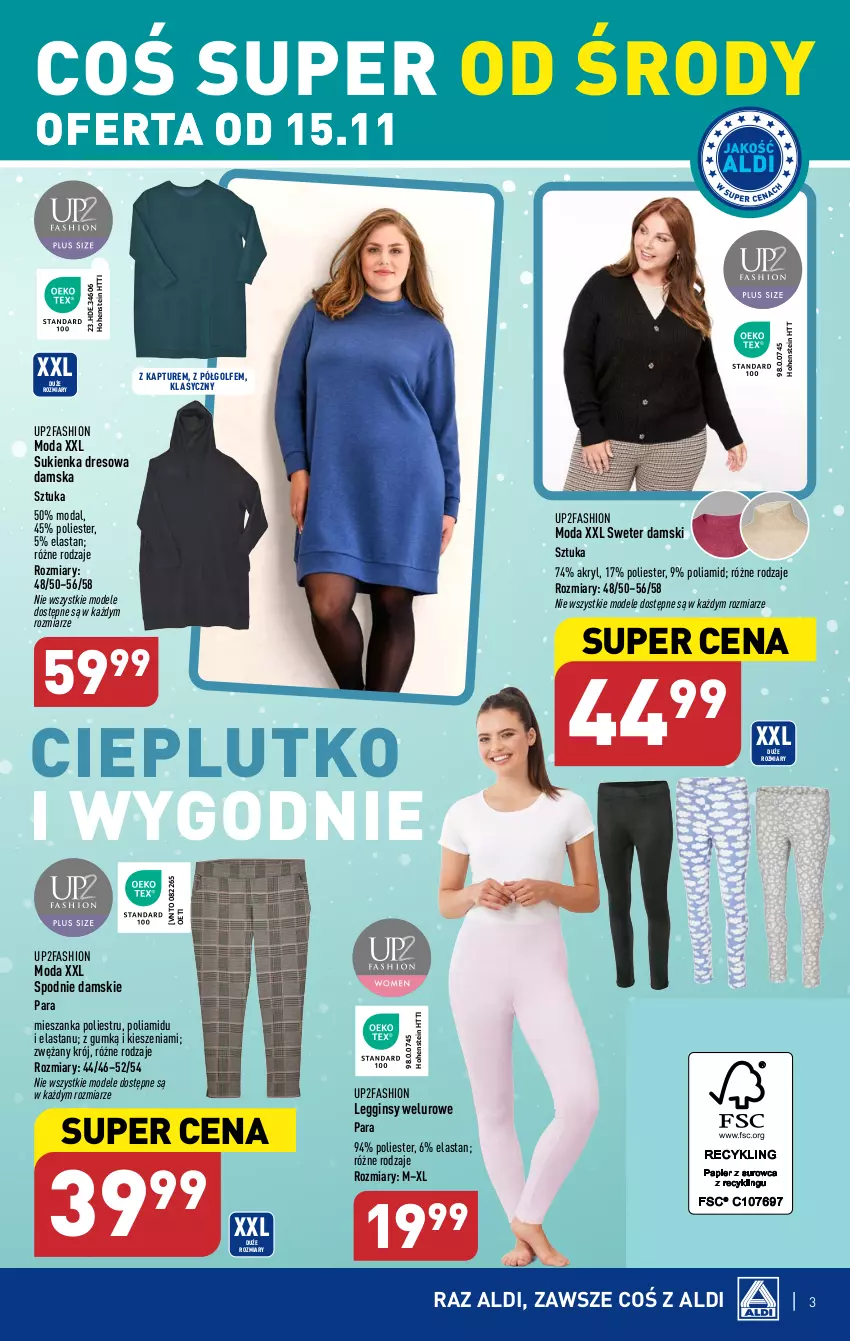 Gazetka promocyjna Aldi - Artykuły przemysłowe i tekstylia - ważna 15.11 do 18.11.2023 - strona 3 - produkty: Dres, Fa, Gin, Legginsy, Moda, Spodnie, Sukienka, Sweter