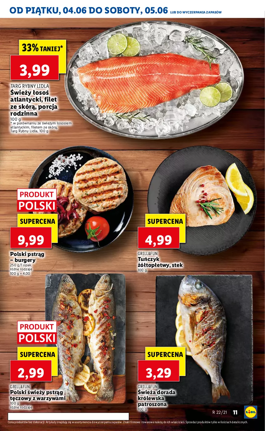 Gazetka promocyjna Lidl - GAZETKA - ważna 04.06 do 05.06.2021 - strona 11 - produkty: Burger, Grill, Por, Pstrąg, Pstrąg tęczowy, Sos, Stek, Top, Tuńczyk, Warzywa