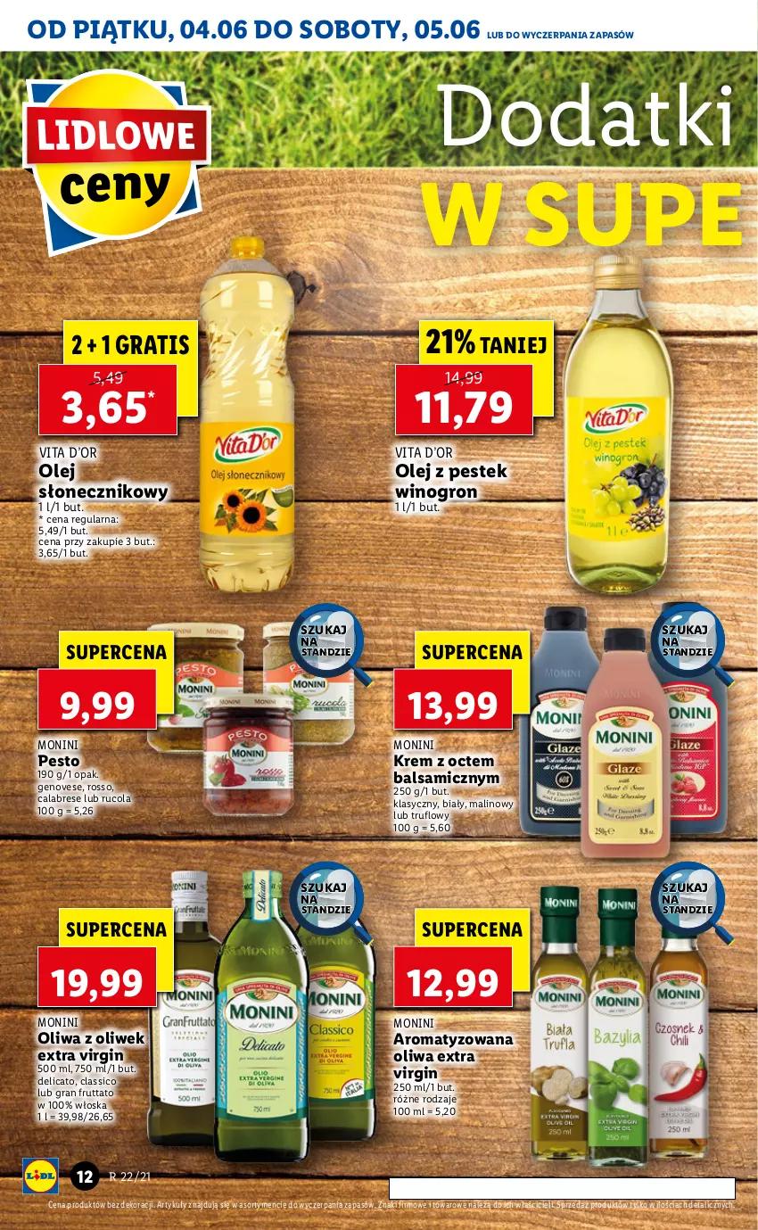 Gazetka promocyjna Lidl - GAZETKA - ważna 04.06 do 05.06.2021 - strona 12 - produkty: Gin, Gra, Krem z octem balsamicznym, Monini, Olej, Olej słonecznikowy, Oliwa z oliwek, Pesto, Stek, Wino