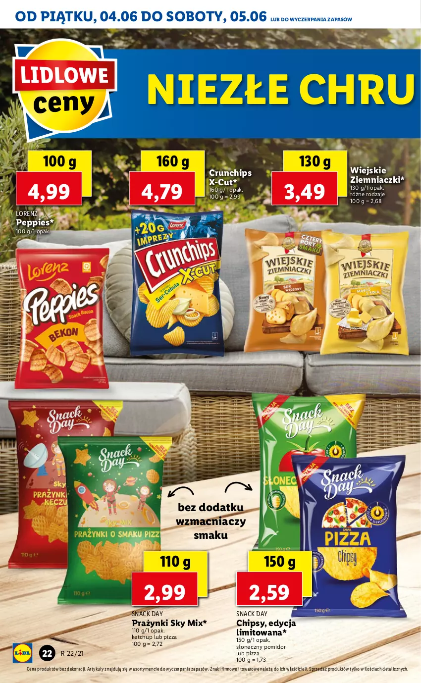 Gazetka promocyjna Lidl - GAZETKA - ważna 04.06 do 05.06.2021 - strona 22 - produkty: Chipsy, Crunchips, Ketchup, Lorenz, Pizza