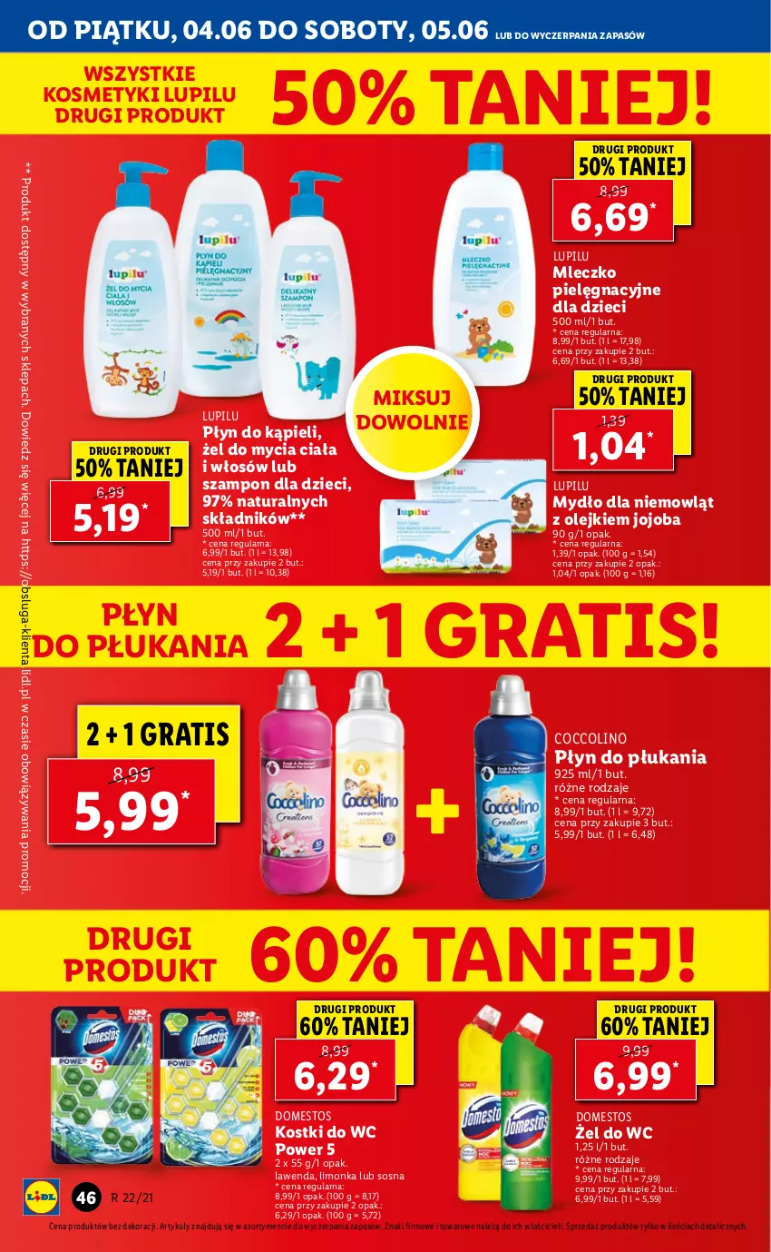 Gazetka promocyjna Lidl - GAZETKA - ważna 04.06 do 05.06.2021 - strona 46 - produkty: Coccolino, Domestos, Dzieci, Gra, Limonka, Mleczko, Mydło, Olej, Płyn do kąpieli, Płyn do płukania, Sos, Szampon