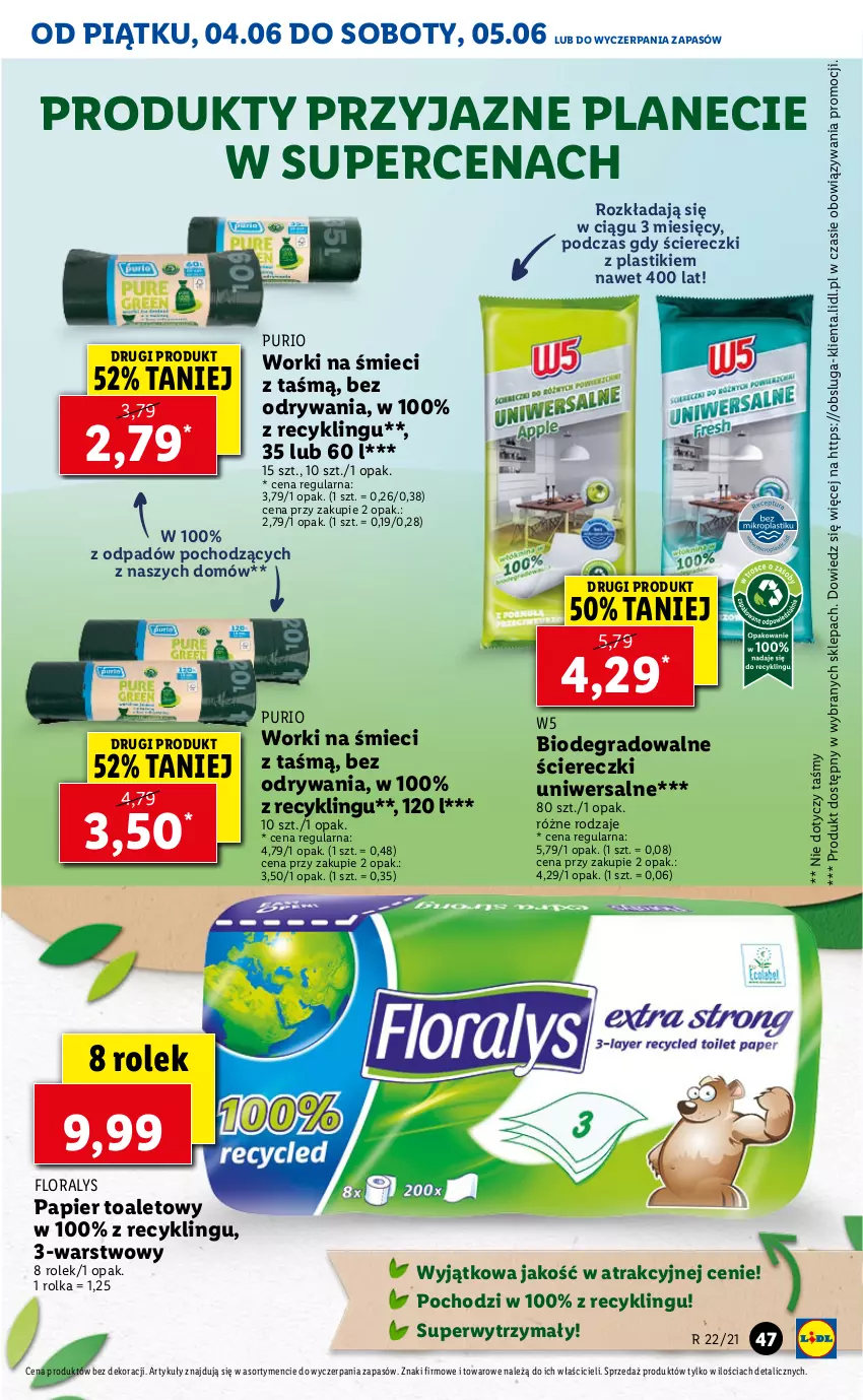 Gazetka promocyjna Lidl - GAZETKA - ważna 04.06 do 05.06.2021 - strona 47 - produkty: Flora, Gra, Papier, Pur, Worki na śmiec, Worki na śmieci