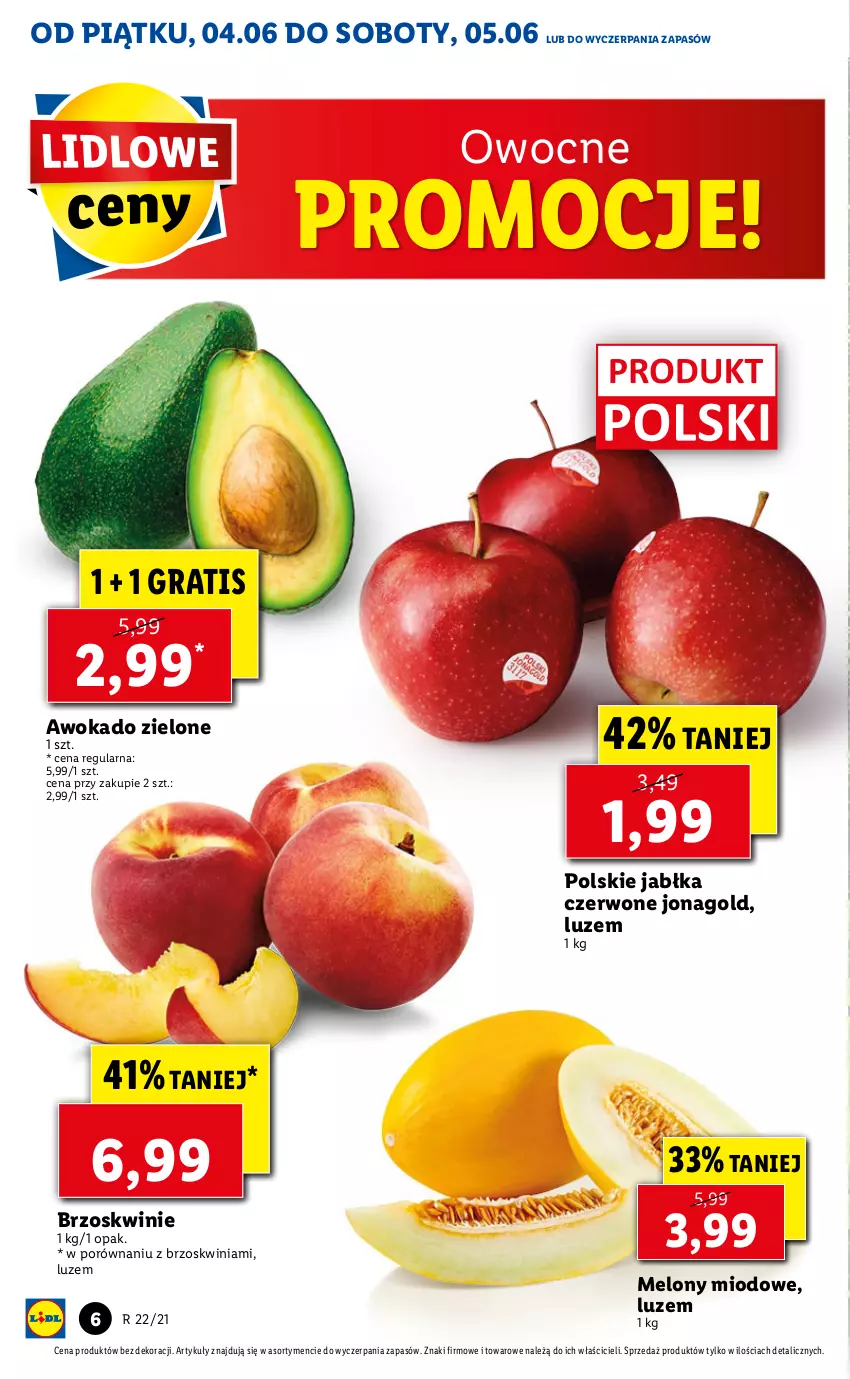 Gazetka promocyjna Lidl - GAZETKA - ważna 04.06 do 05.06.2021 - strona 6 - produkty: Brzoskwinie, Gra, Jabłka, Jonagold, Melon, Por