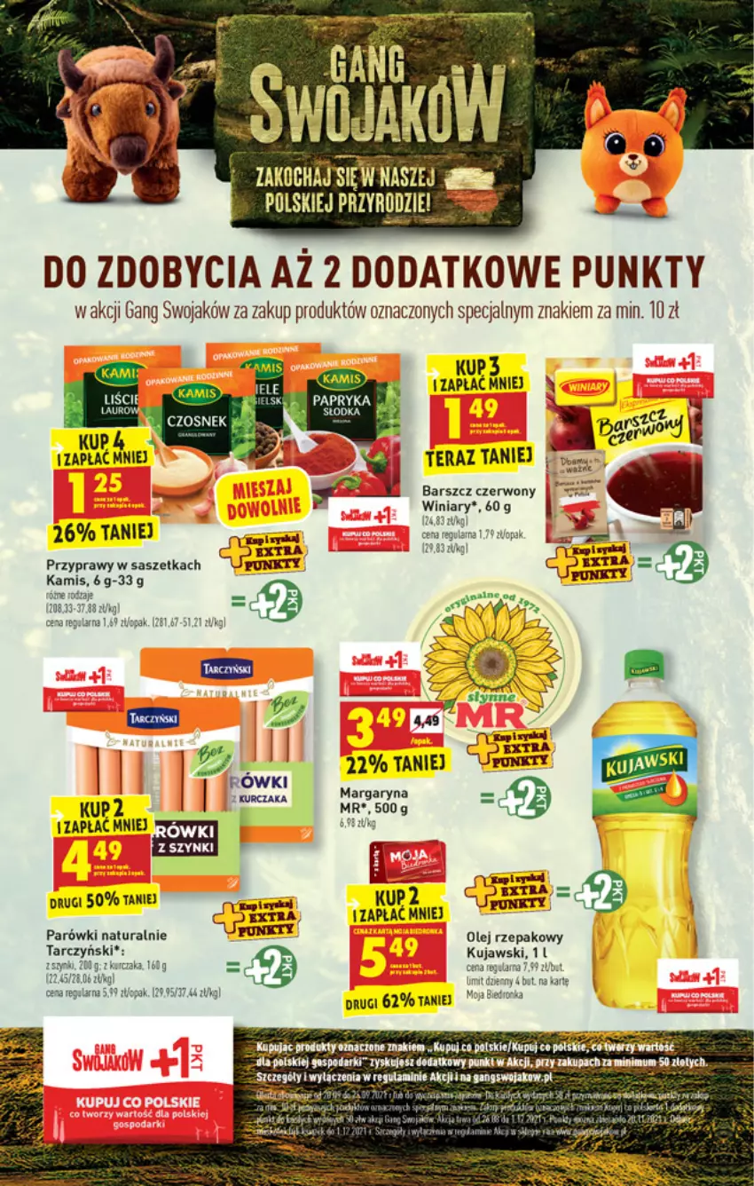 Gazetka promocyjna Biedronka - W tym tygodniu - ważna 20.09 do 25.09.2021 - strona 11 - produkty: Gala, Kamis, Kujawski, Kurczak, Margaryna, Olej, Olej rzepakowy, Parówki, Por, Przyprawy, Tarczyński, Tera, Winiary