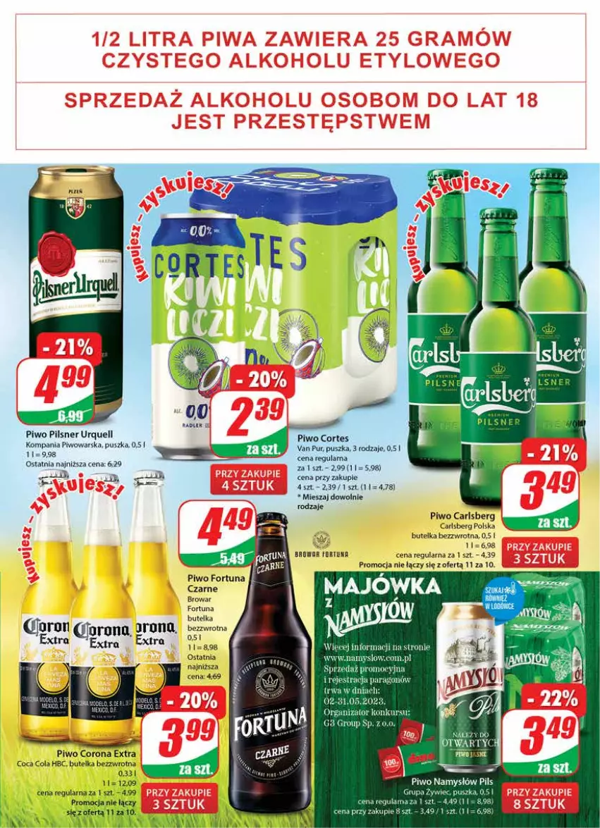 Gazetka promocyjna Dino - Gazetka 21 - ważna 24.05 do 30.05.2023 - strona 19 - produkty: Carlsberg, Corona Extra, Fortuna, Namysłów, Pilsner Urquell, Piwo, Radler