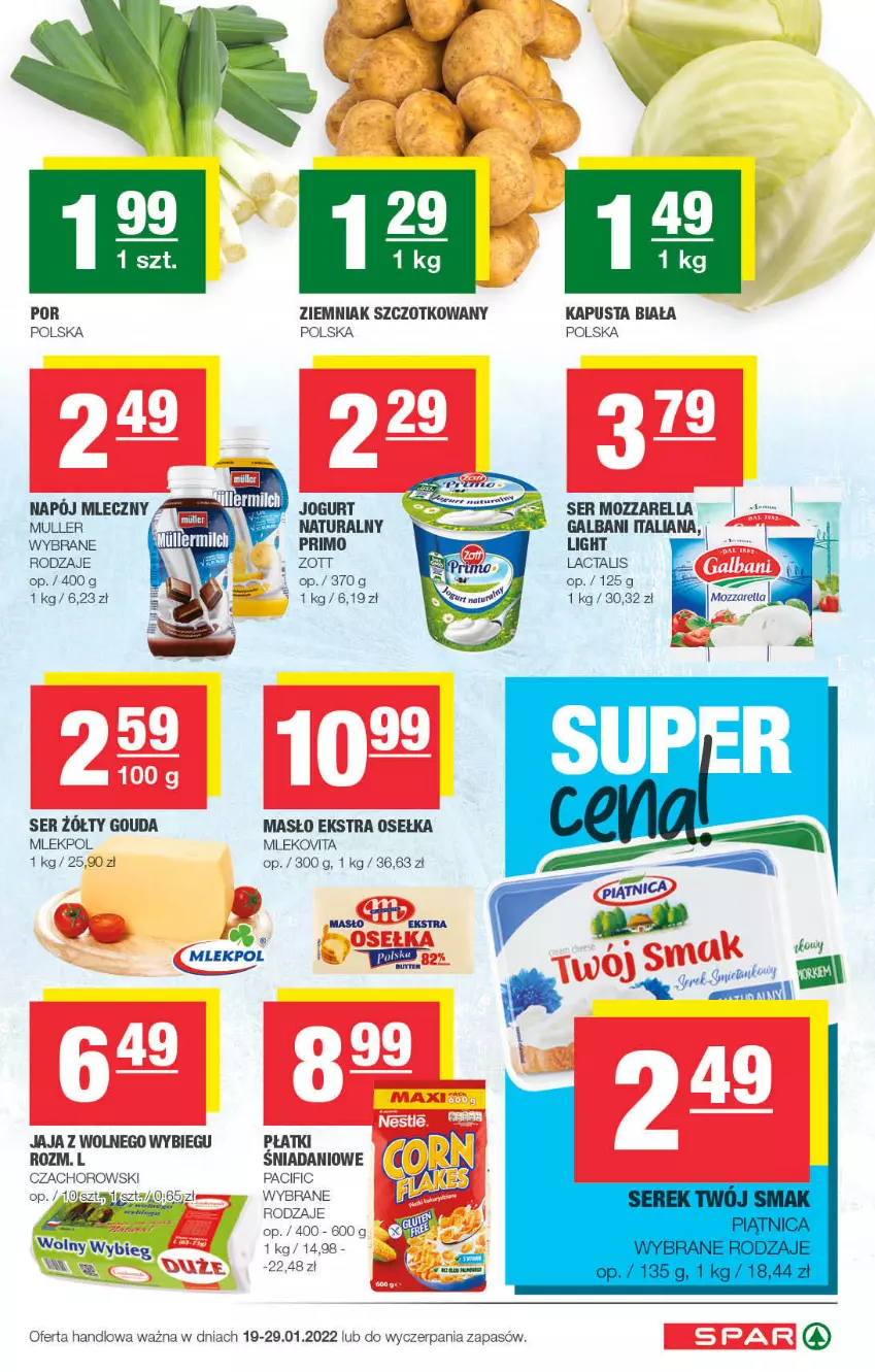 Gazetka promocyjna Spar - Spar - ważna 16.01 do 26.01.2022 - strona 3 - produkty: Cif, Danio, Galbani, Gouda, Jaja, Jaja z wolnego wybiegu, Jogurt, Masło, Mleko, Mlekovita, Mozzarella, Napój, Napój mleczny, Piątnica, Por, Ser, Zott