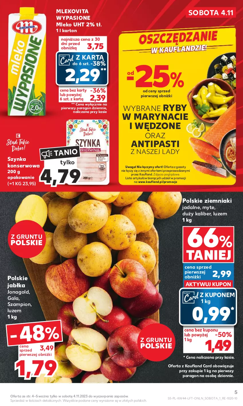 Gazetka promocyjna Kaufland - Gazetka tygodnia - ważna 02.11 do 07.11.2023 - strona 5 - produkty: Gala, Grunt, Jabłka, Jonagold, Mleko, Mlekovita, Ser, Szampion, Szynka, Szynka konserwowa, Waga, Ziemniaki