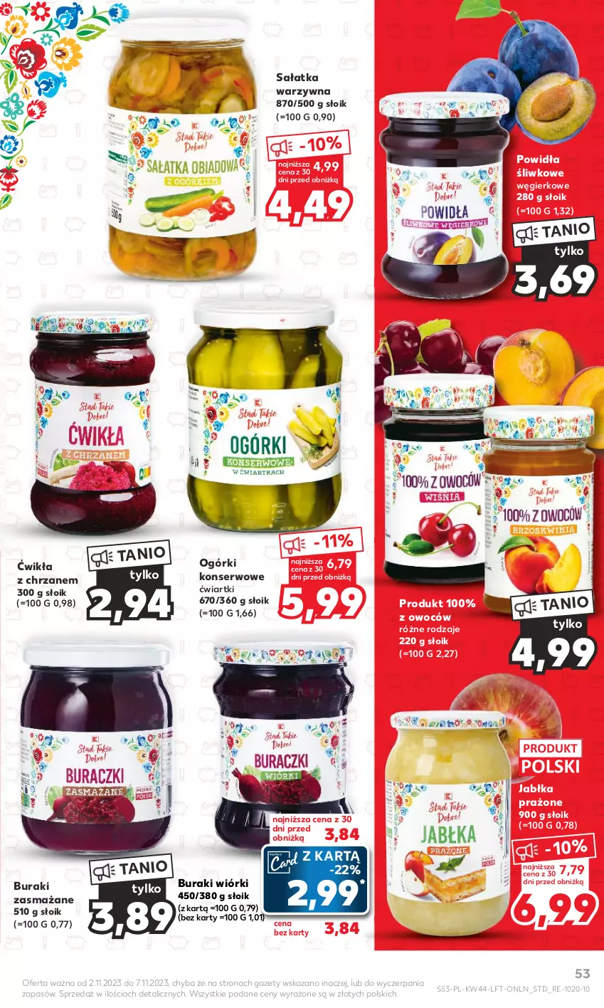 Gazetka promocyjna Kaufland - Gazetka tygodnia - ważna 02.11 do 07.11.2023 - strona 53 - produkty: Buraki, Chrzan, Jabłka, Jabłka prażone, Ogórki konserwowe, Sałat, Sałatka, Sałatka warzywna, Ser