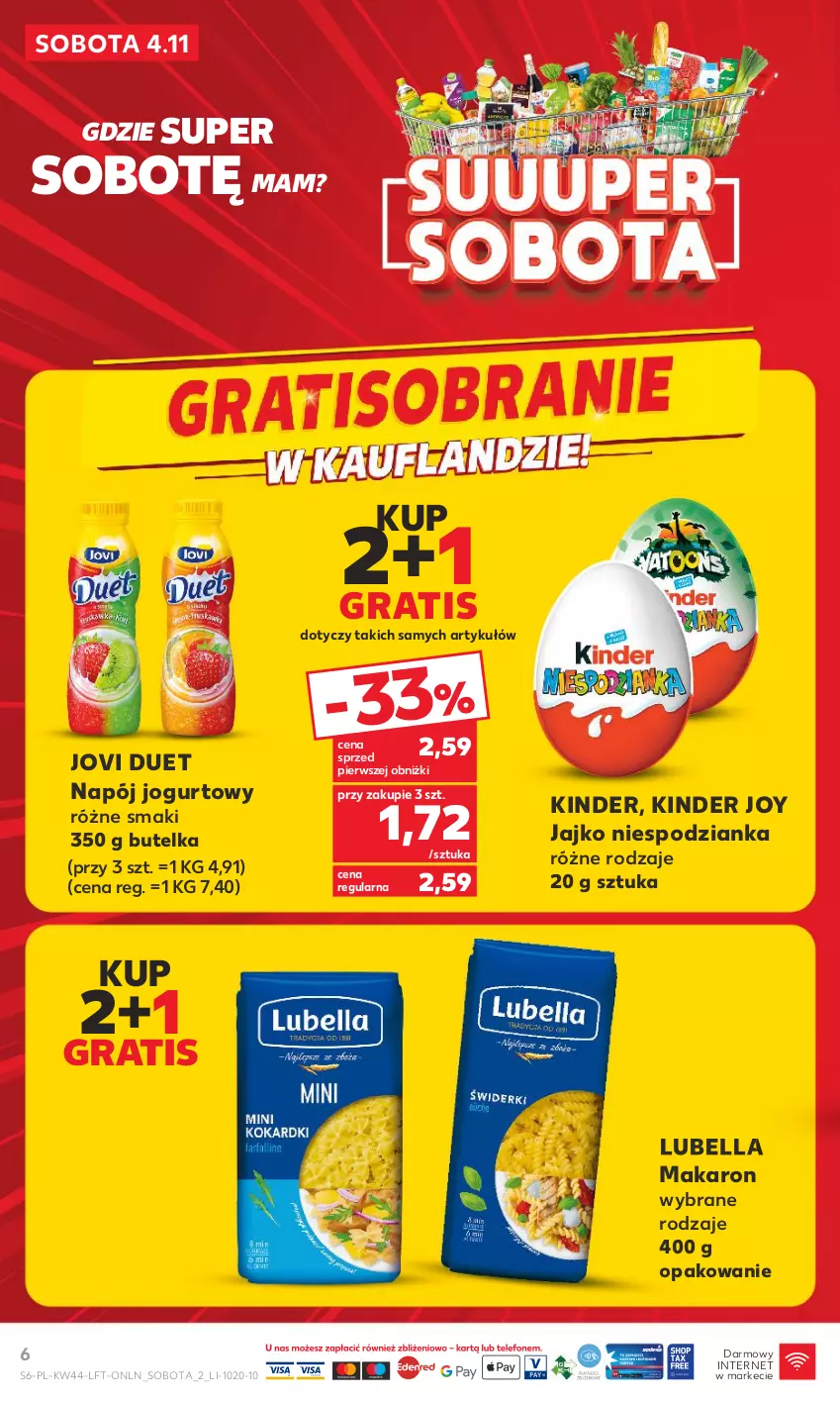 Gazetka promocyjna Kaufland - Gazetka tygodnia - ważna 02.11 do 07.11.2023 - strona 6 - produkty: Bell, Bella, Gra, Jogurt, Kinder, Lubella, Makaron, Napój, Napój jogurtowy