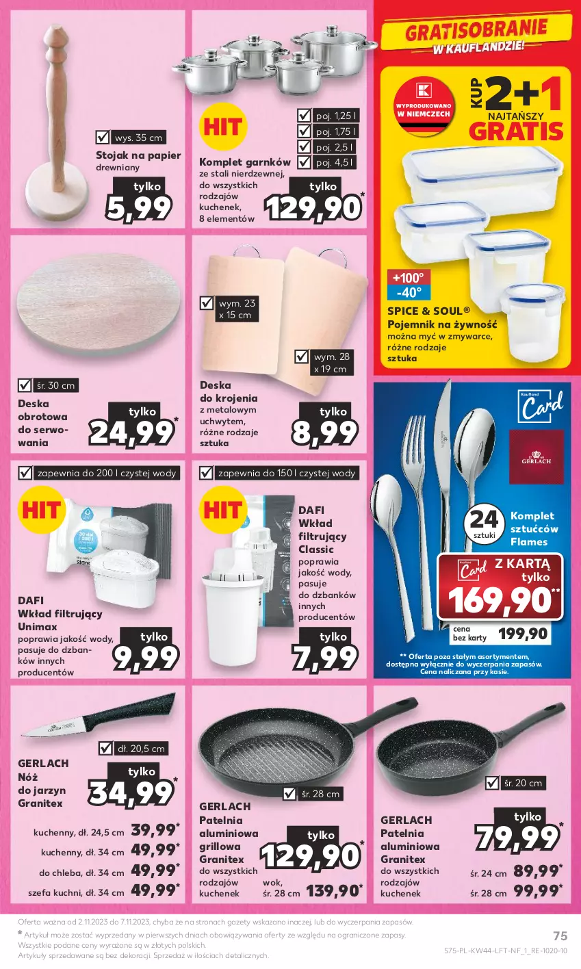 Gazetka promocyjna Kaufland - Gazetka tygodnia - ważna 02.11 do 07.11.2023 - strona 75 - produkty: Chleb, Deska do krojenia, Fa, Gra, Grill, Papier, Patelnia, Pojemnik, Ser, Stojak, Wkład filtrujący