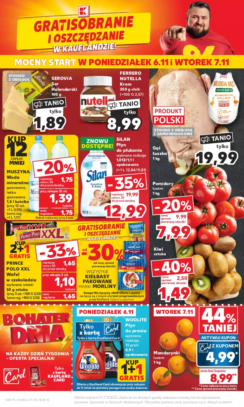 Gazetka promocyjna Kaufland - Gazetka tygodnia - ważna 02.11 do 07.11.2023 - strona 84 - produkty: Ferrero, Gra, Kiwi, Mandarynki, Morliny, Mus, Nutella, Płyn do płukania, Płyn do prania, Pomidory, Prince Polo, Ser, Silan, Szyna, Tusz, Waga, Woda, Woda mineralna, Woolite