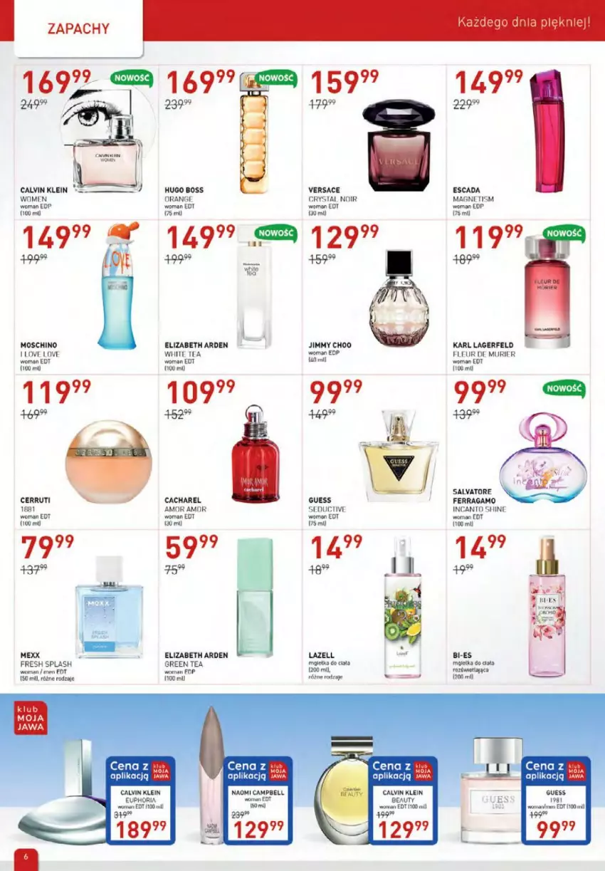 Gazetka promocyjna Drogerie Jawa - ważna 05.08 do 06.09.2021 - strona 6 - produkty: Bell, Cacharel, Calvin Klein, Cerruti, Elizabeth Arden, Escada, Fa, Hugo Boss, Jimmy Choo, Karl Lagerfeld, Lazell, Mexx, Moschino, Salvatore Ferragamo, Tefal, Versace