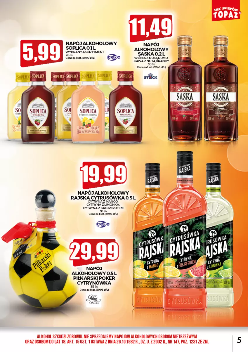 Gazetka promocyjna Topaz - Gazetka - ważna 01.03 do 31.03.2022 - strona 5 - produkty: Brandy, Grejpfrut, Kawa, Napój, Rum, Soplica